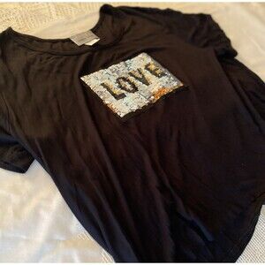 CAREN SPORT T-Shirt Flip Sequins Stretch "Love" Short Sleeve Womens 2X Black